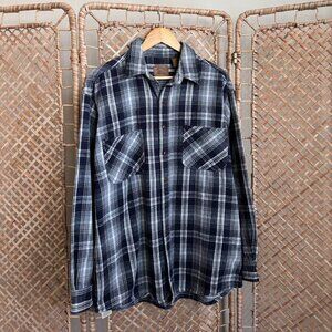 Vintage Thick Cotton Blue Plaid Flannel - L